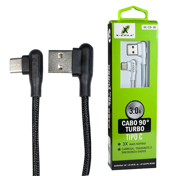 Cabo Cel/dados Usb 3.0 P/ Type-c 90° Malha 1m (blister) Mod. Xc-cd-38