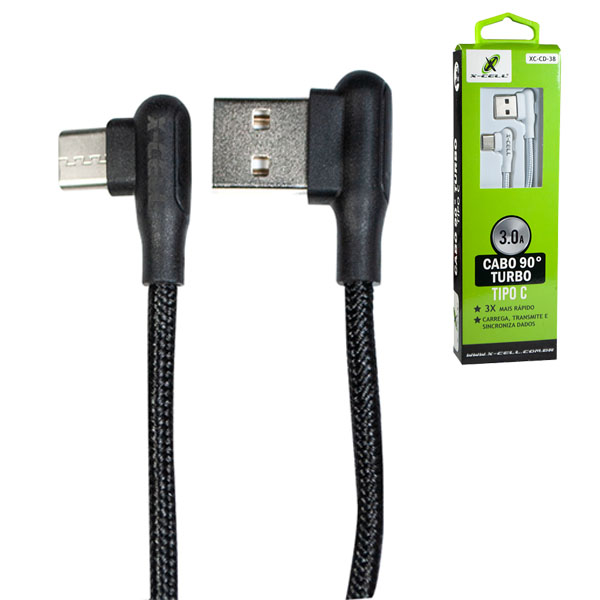 Cabo Cel/dados Usb 3.0 P/ Type-c 90° Malha 1m (blister) Mod. Xc-cd-38