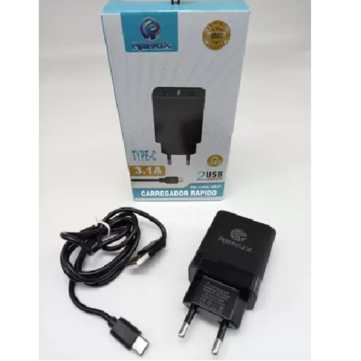 Carreg. Tomada Duplo Type-c + 2 Usb - Re-car-8027 Preto