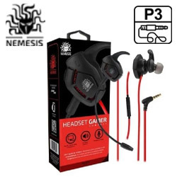 FONE GAMER C/ MIC. P3 COMPACT NEMESIS PRETO E VE