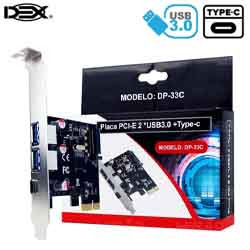 PLACA PCI-E 2 PORTAS USB 3.0 5GBPS +1 PORTA DP-33C