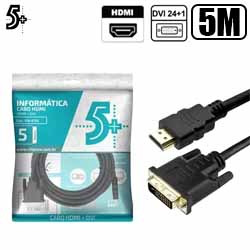 CABO DE VIDEO DVI 24+1 P/ HDMI MACHO 5M PRETO