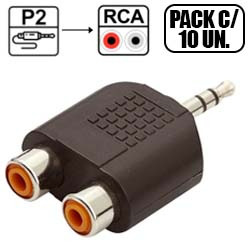 ADAPTADOR P2 MACHO P/ 2 RCA FEMEA (KIT C/ 10) MOD. LE-5