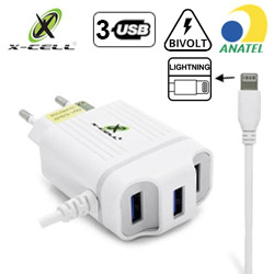 CABO CEL/DADOS (TOMADA) C/ 3 USB+CABO P/ IPHONE XC-IPH