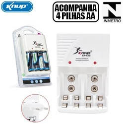 EN. CARREGADOR DE PILHAS AA / AAA / BATERIA 9V (C/ 4 PILHA