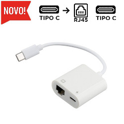 ADAPTADOR TYPE-C P/ RJ45 C/ ENTRADA P/ ENERGIA REF. FY