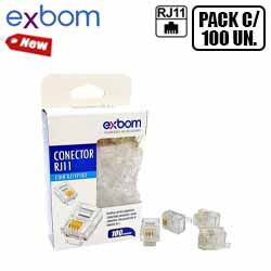 CONECTOR PLUG RJ11 P/ TELEFONIA 11X6 (PCT C/ 100 UN.)