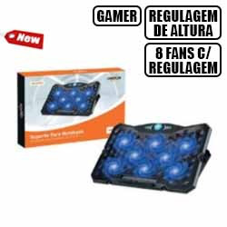SUPORTE P/NOTEBOOK GAMER C/ 8 FAN AZUIS VELOCIDADE AJU