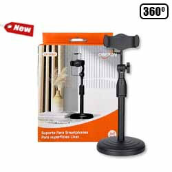 SUPORTE P/ CEL. DE MESA ROTAÇÃO 360° C/ AJ. ALTURA RE