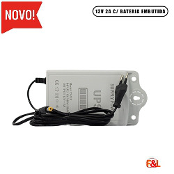 FONTE TOMADA 12V 2A C/ BATERIA EMBUTIDA (CARGA ATÉ