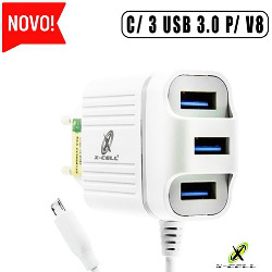 CABO CEL/DADOS (TOMADA) C/ 3 USB C/ CABO P/ V8 XC-UR13