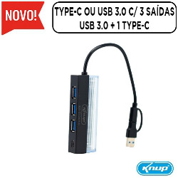 HUB TYPE-C OU USB 3.0 C/ 3 SAÍDAS USB 3.0 + 1 TYPE-C REF