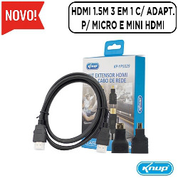 CABO DE VIDEO HDMI b 1.5M (3 EM 1) C/ ADAPT.P/MICRO