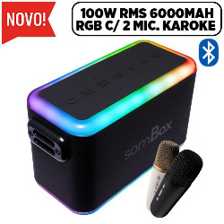 CAIXA DE SOM BLUETOOTH h100W RMS 6000MAH RGB C/ 2 MI