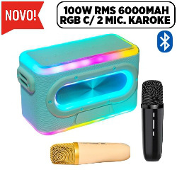 CAIXA DE SOM BLUETOOTH h100W RMS 6000MAH RGB C/ 2 MI