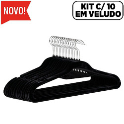 UD. CABIDE REVESTIDO EM VELUDO - PRETO - KIT C/10 PCS