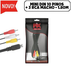 CABO ADAPTADOR MINI DIN 10 PINOS P/ 3 RCA MACHO - 1.80M