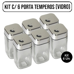 UDB. CULINARIA KIT PORTA TEMPEROS C/ 6 POTES VIDRO/AÇ
