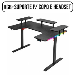MD. MESA GAMER C/ LED RGB+SUPORTE P/ COPO E HEAD