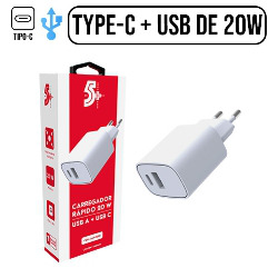 EN. CARREG. TOMADA TYPE-C + USB DE 20W BRANCO (