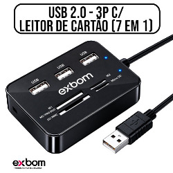 HUB USB 2.0 - 3P C/ LEITOR DE CARTÃO (7 EM 1) REF