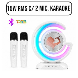 CAIXA DE SOM BLUETOOTH d15W RMS C/ 2 MIC. KARAOKE RE